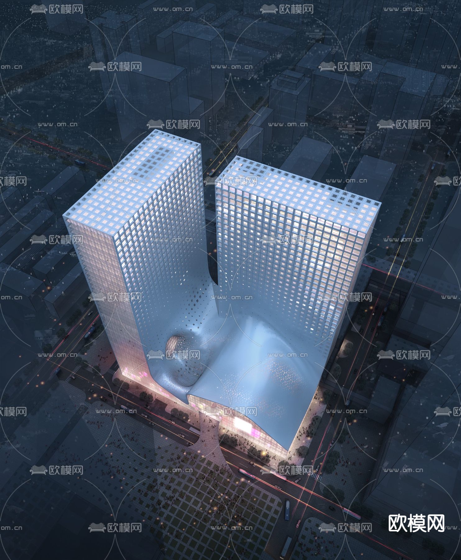 现代办公楼鸟瞰su模型下载（渲染图1）