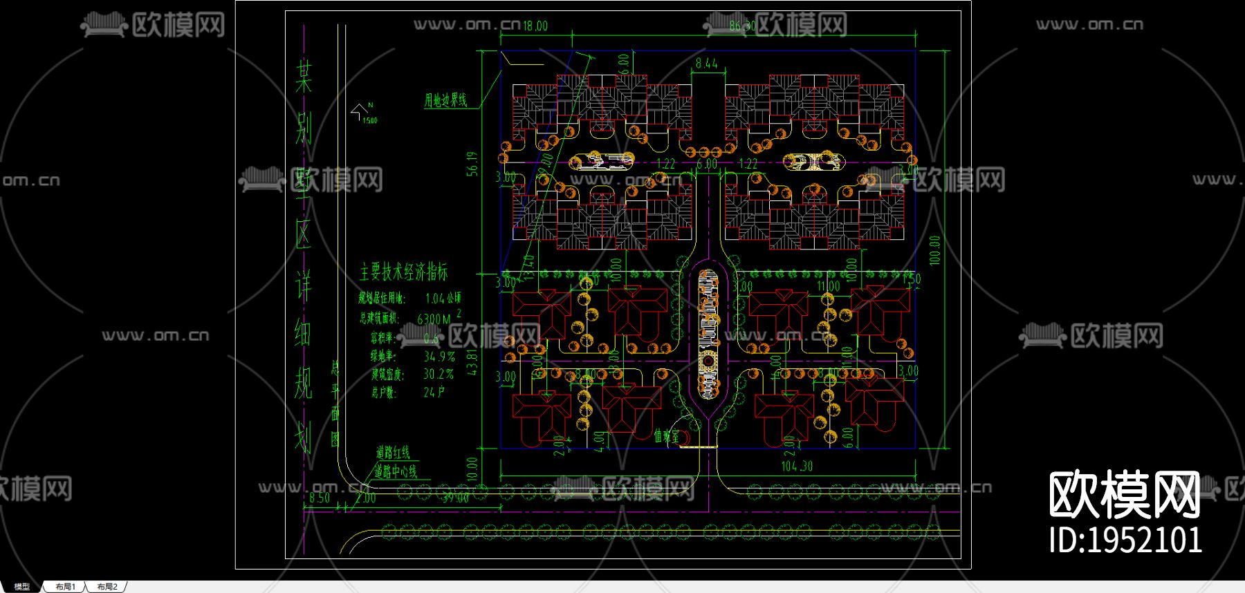 别墅区规划cad平面图下载（渲染图1）