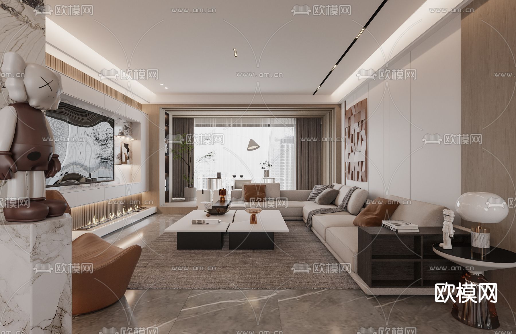 现代客厅餐厅3d模型下载（渲染图5）