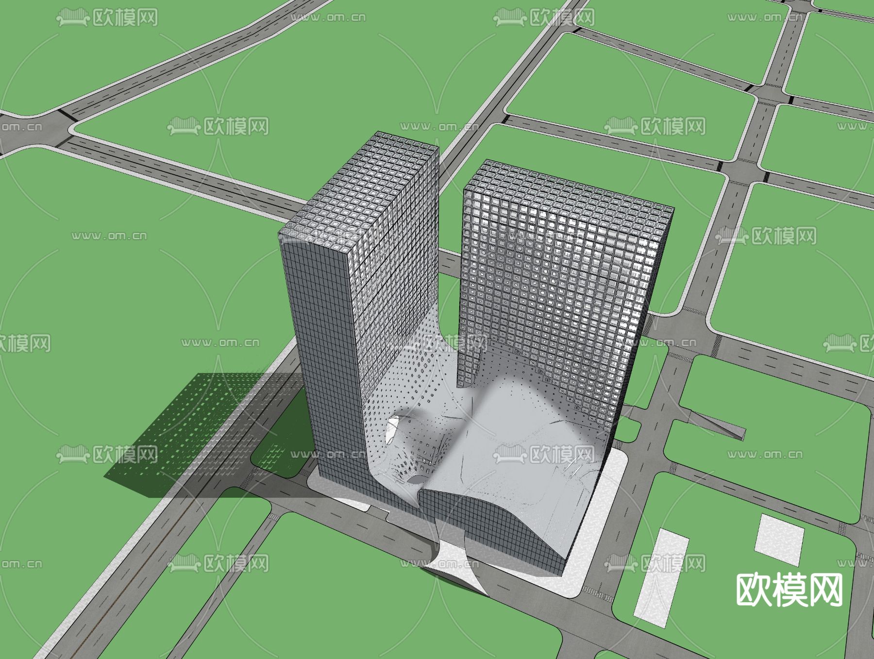 现代办公楼鸟瞰su模型下载（渲染图3）