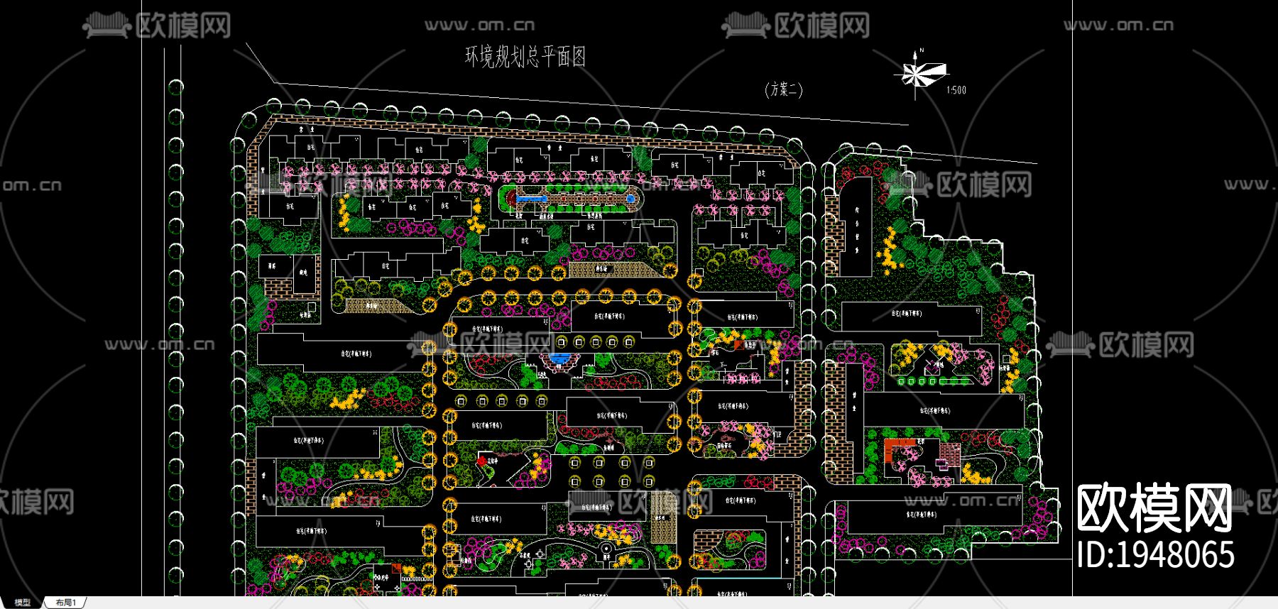 小区规划cad平面图下载（渲染图2）