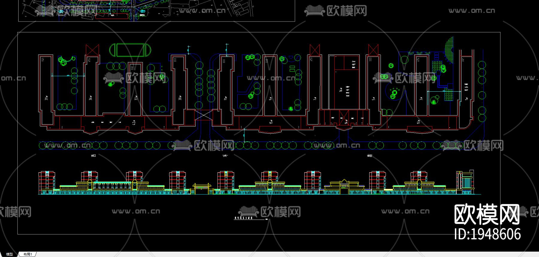 小区规划cad平面图下载（渲染图1）