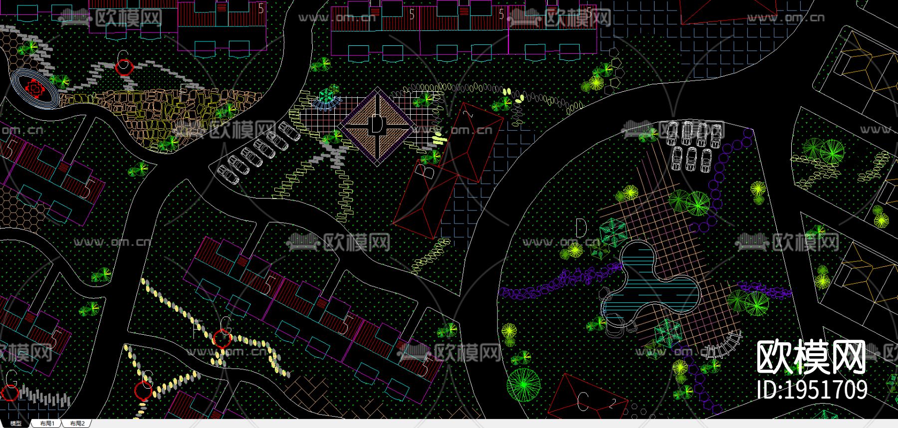 小区规划cad平面图下载（渲染图4）