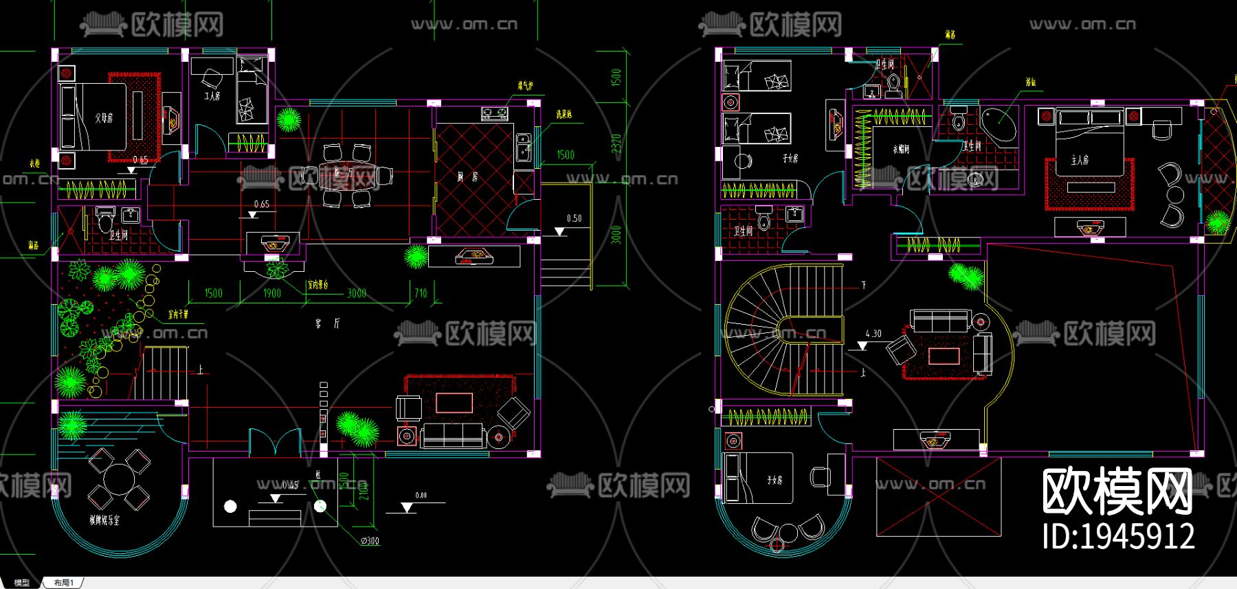 别墅cad施工图下载（渲染图1）