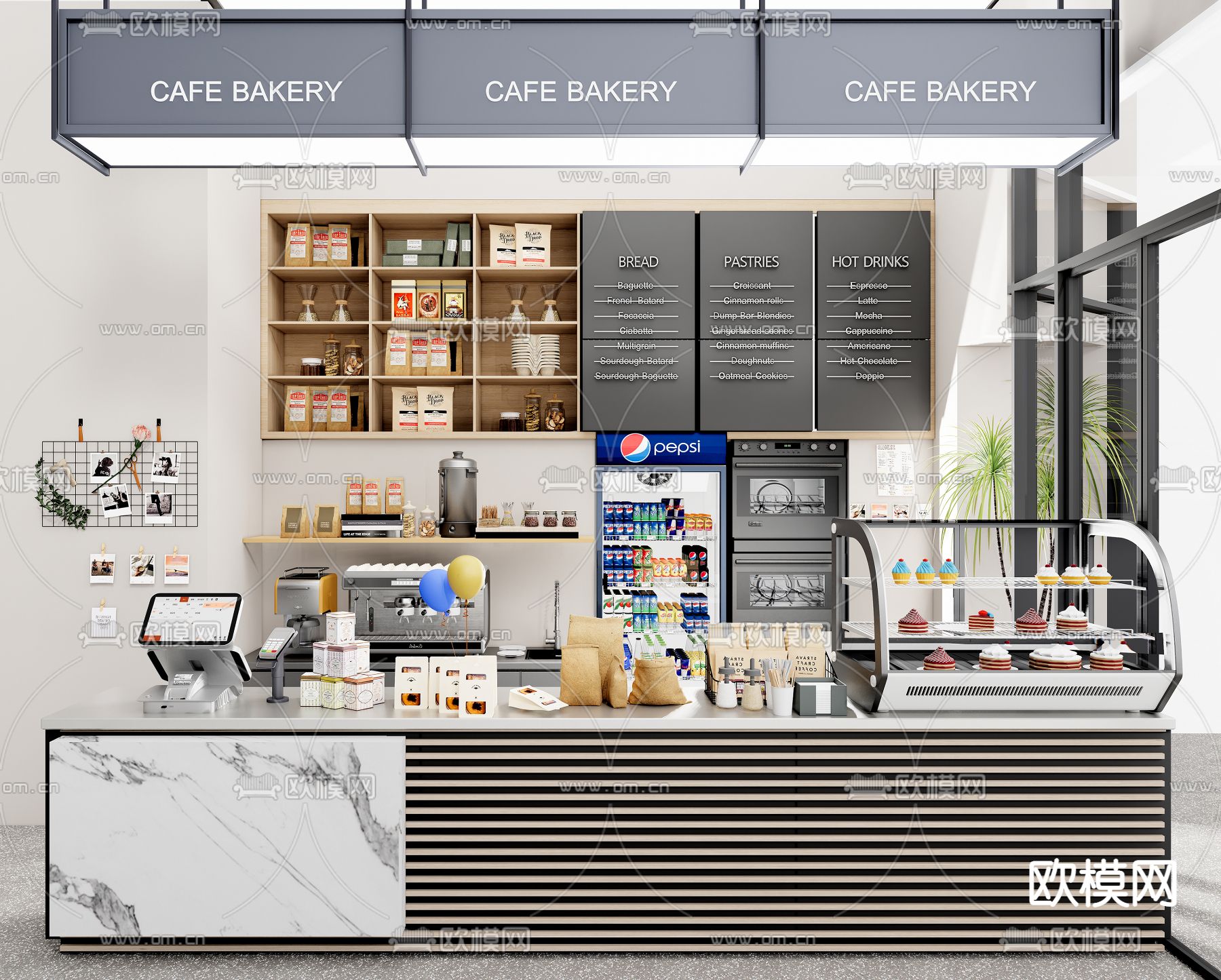 现代咖啡吧台su模型下载（渲染图1）