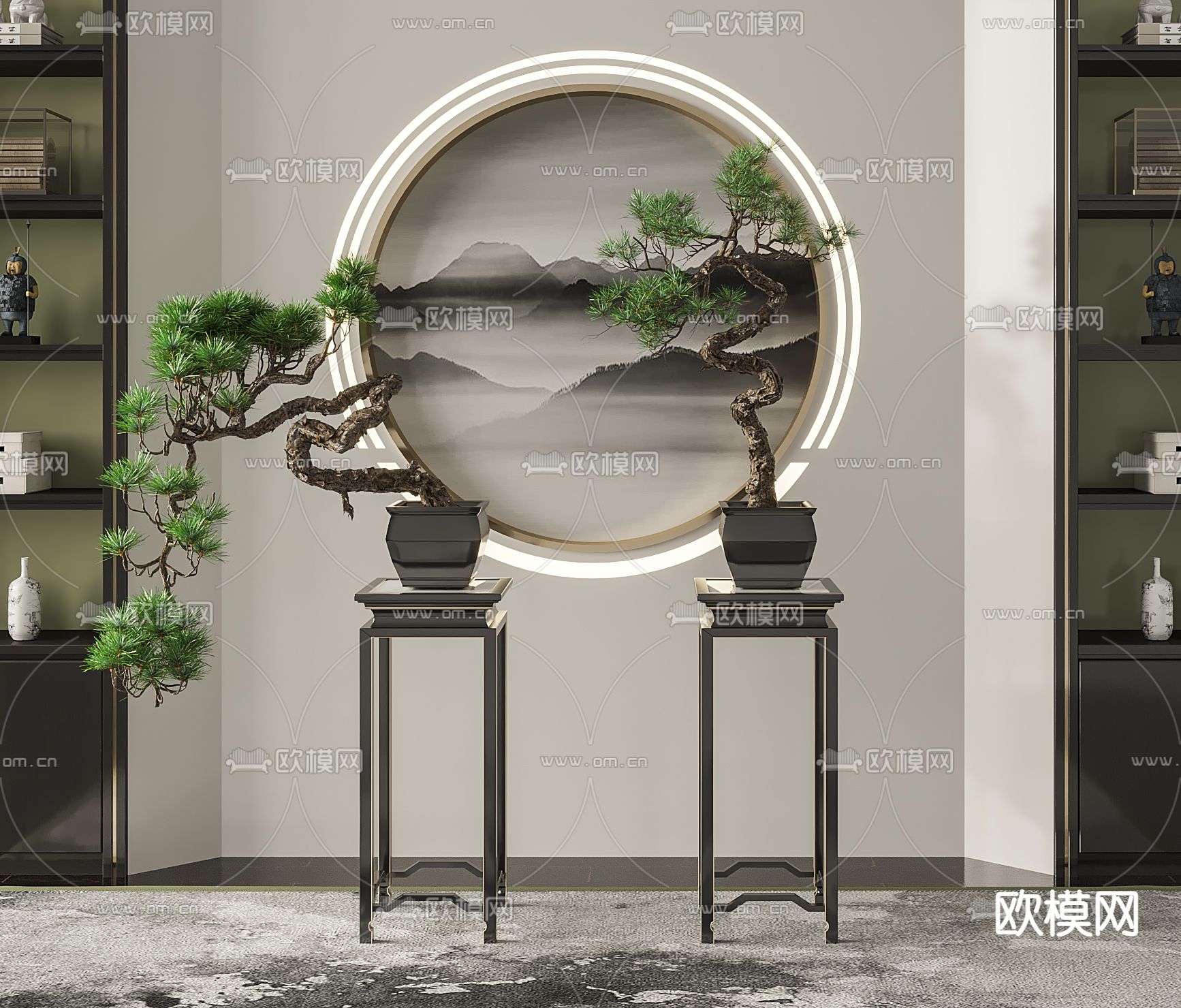 新中式松树盆栽3d模型下载