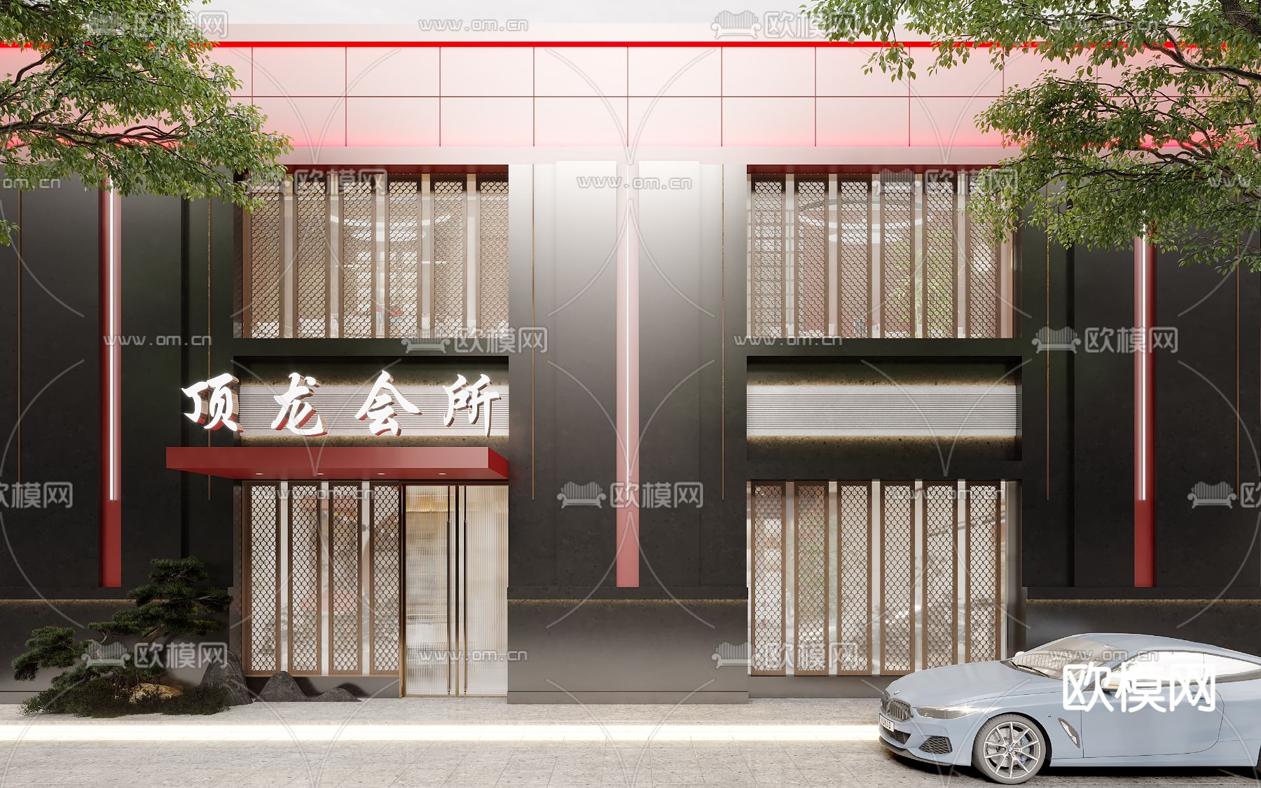 新中式会所门头外观3d模型