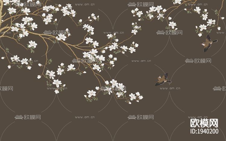 新中式梅花壁纸下载（渲染图4）