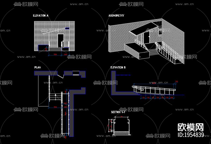室外楼梯坡道CAD施工图下载（渲染图1）
