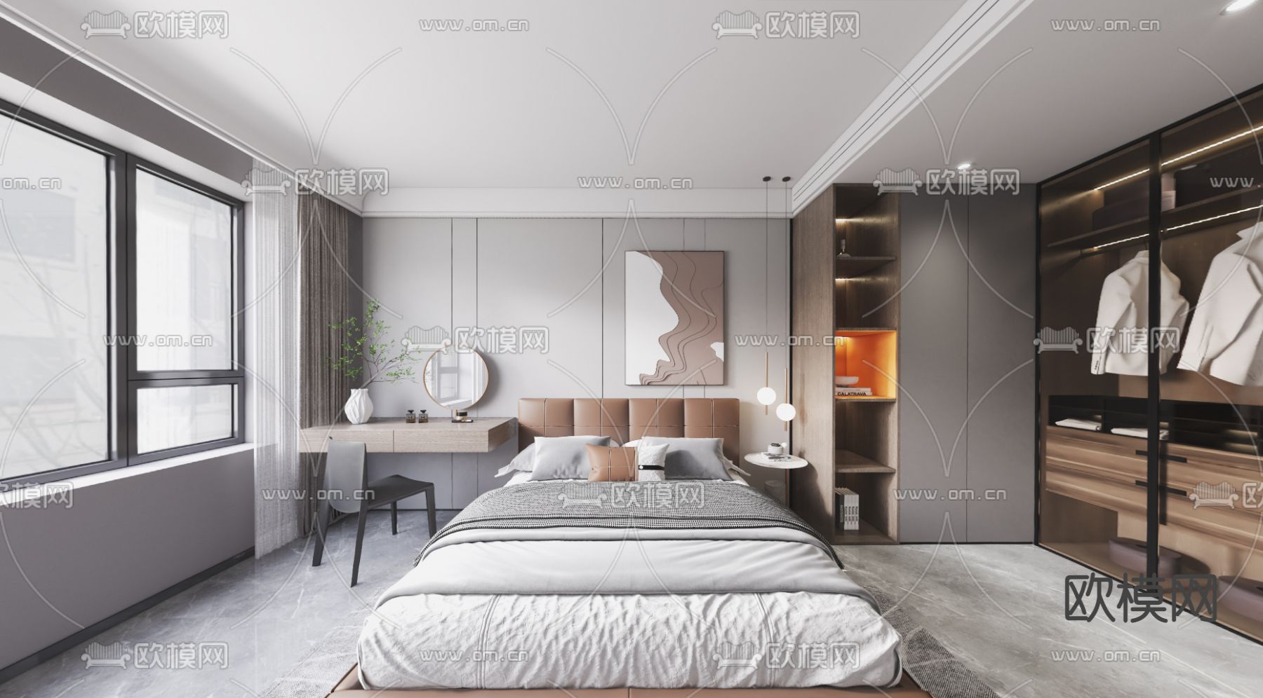 现代轻奢卧室主人房vr全景3d模型-免费3dmax模型库-欧模网