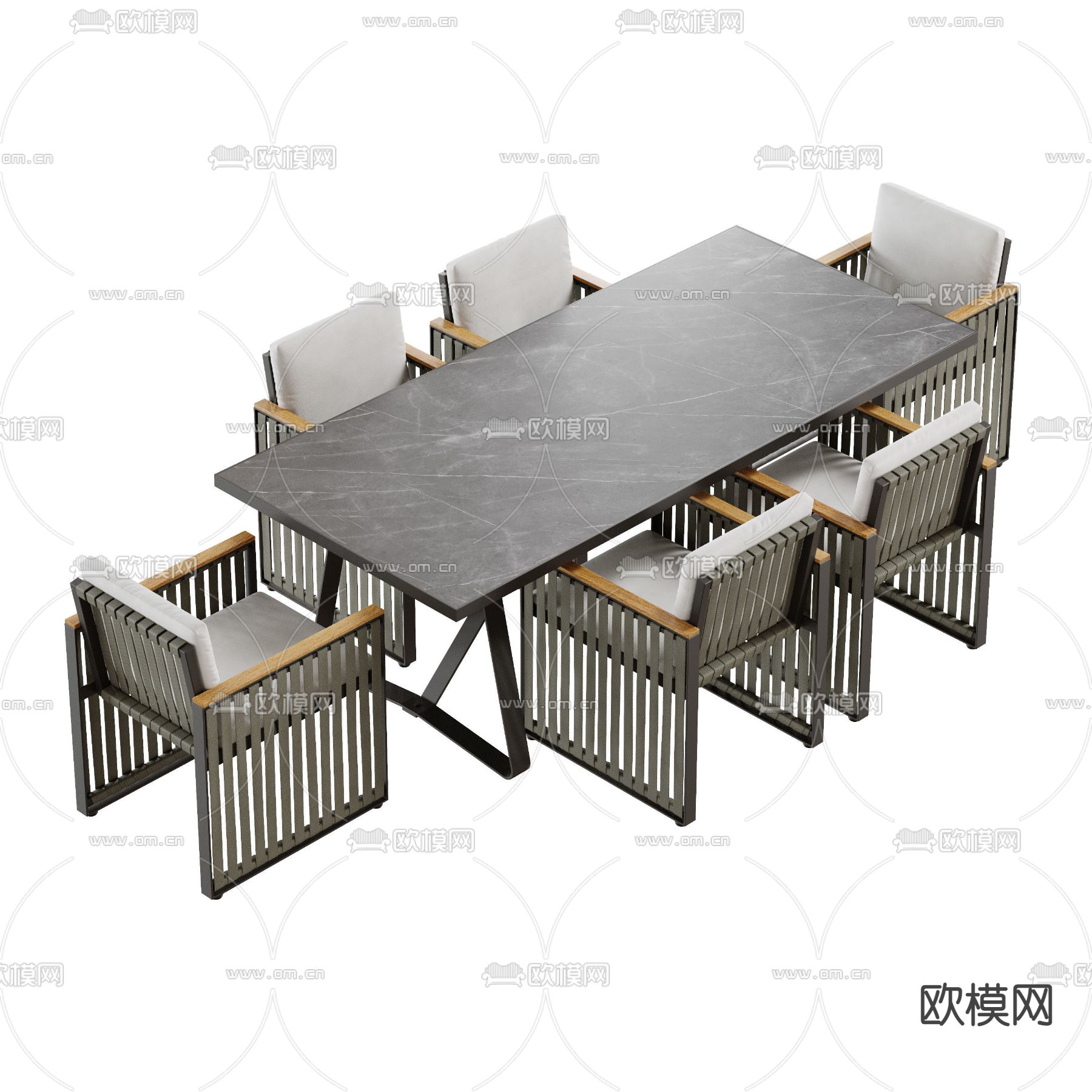 现代户外藤编桌椅3d模型