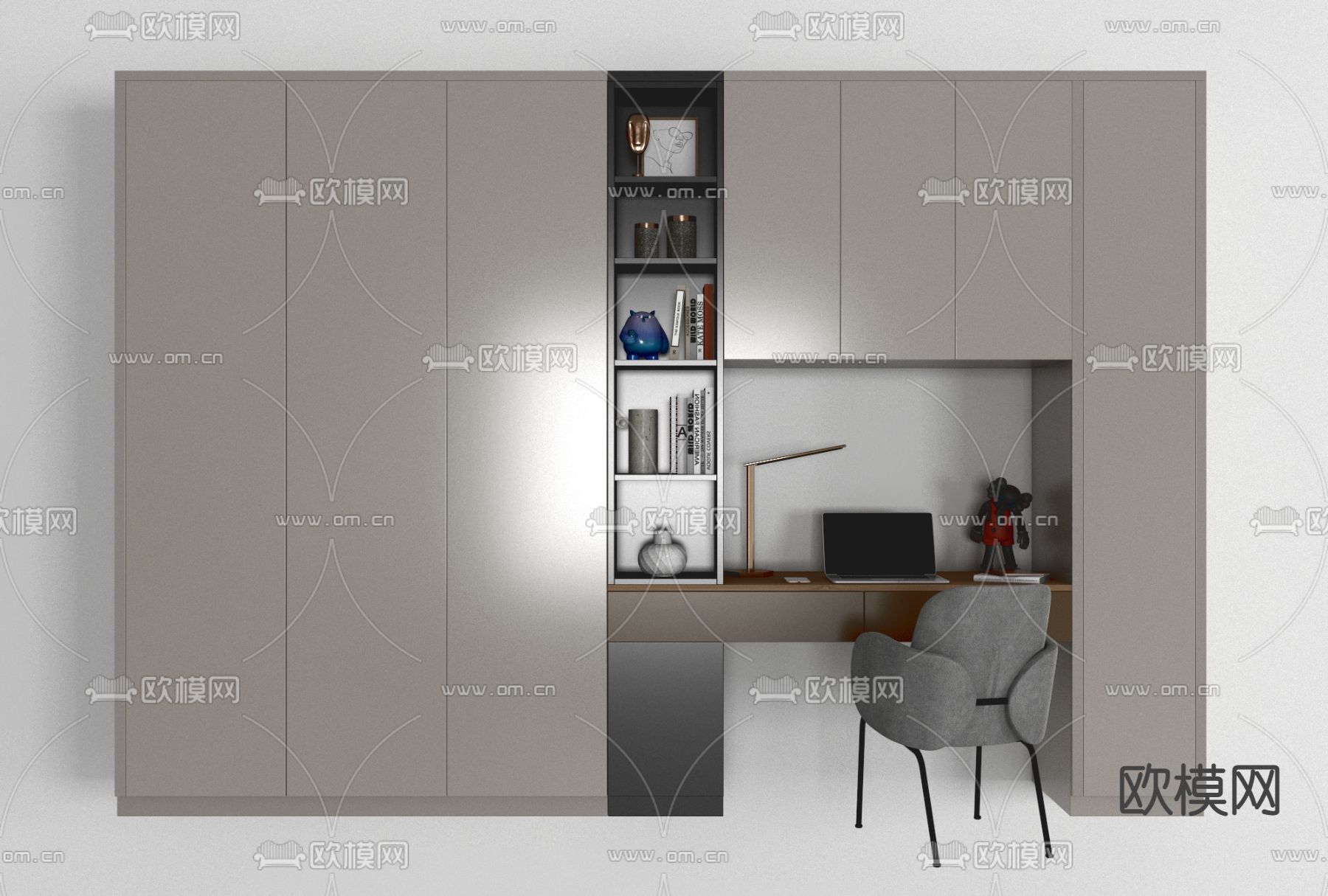 现代一体式衣柜书桌椅免费3d模型下载