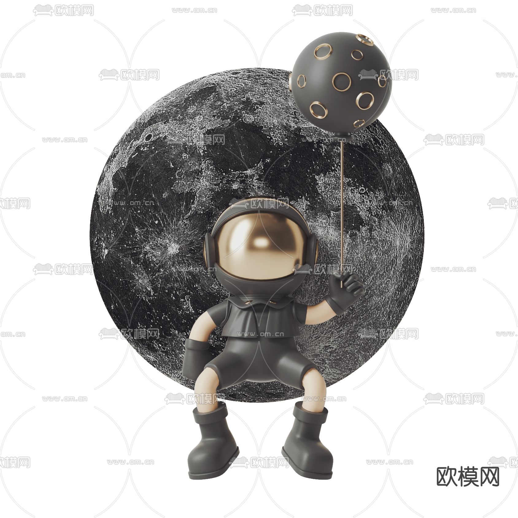 现代宇航员儿童壁灯3d模型下载（渲染图1）