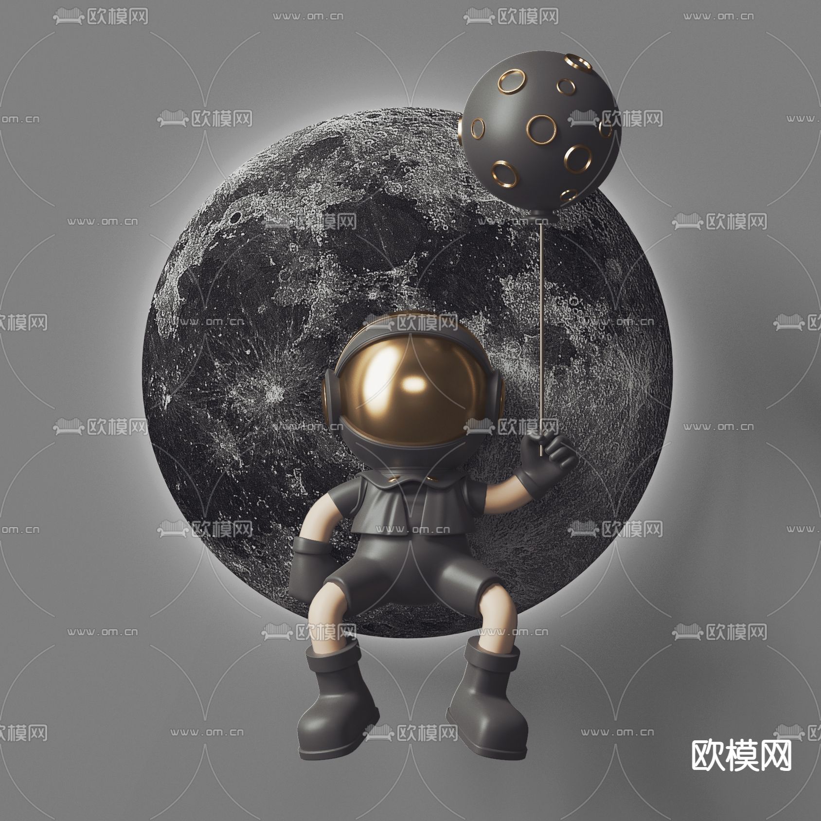 现代宇航员儿童壁灯3d模型下载（渲染图2）