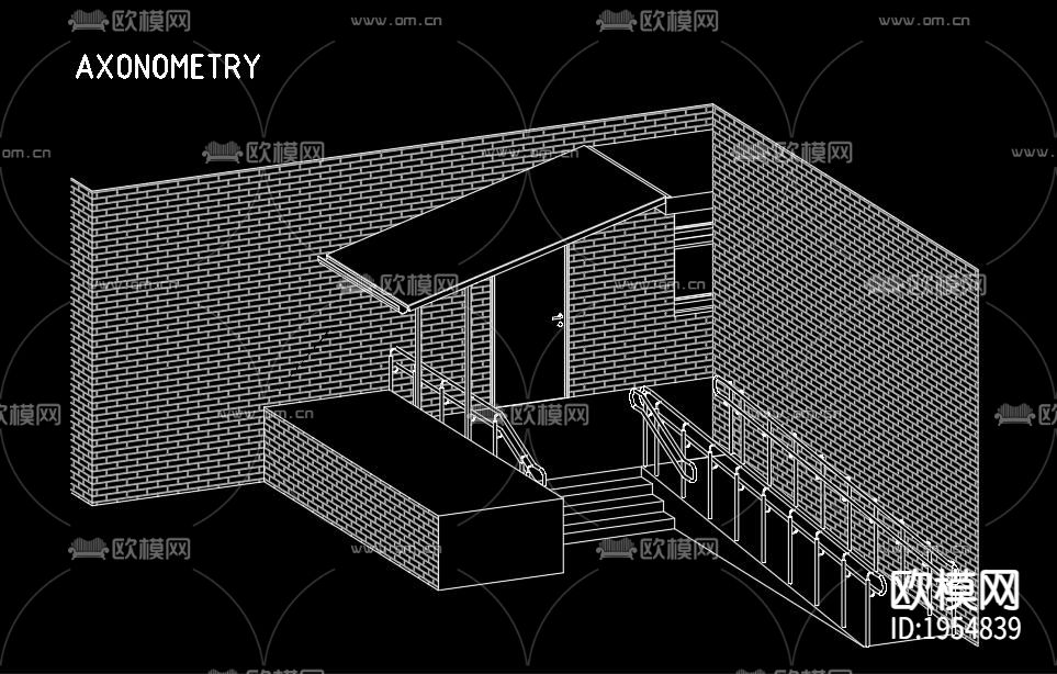 室外楼梯坡道CAD施工图下载（渲染图2）