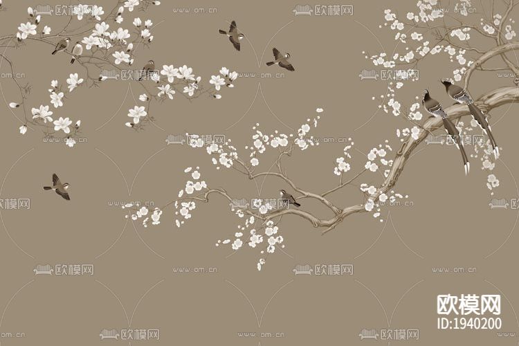 新中式梅花壁纸下载（渲染图5）