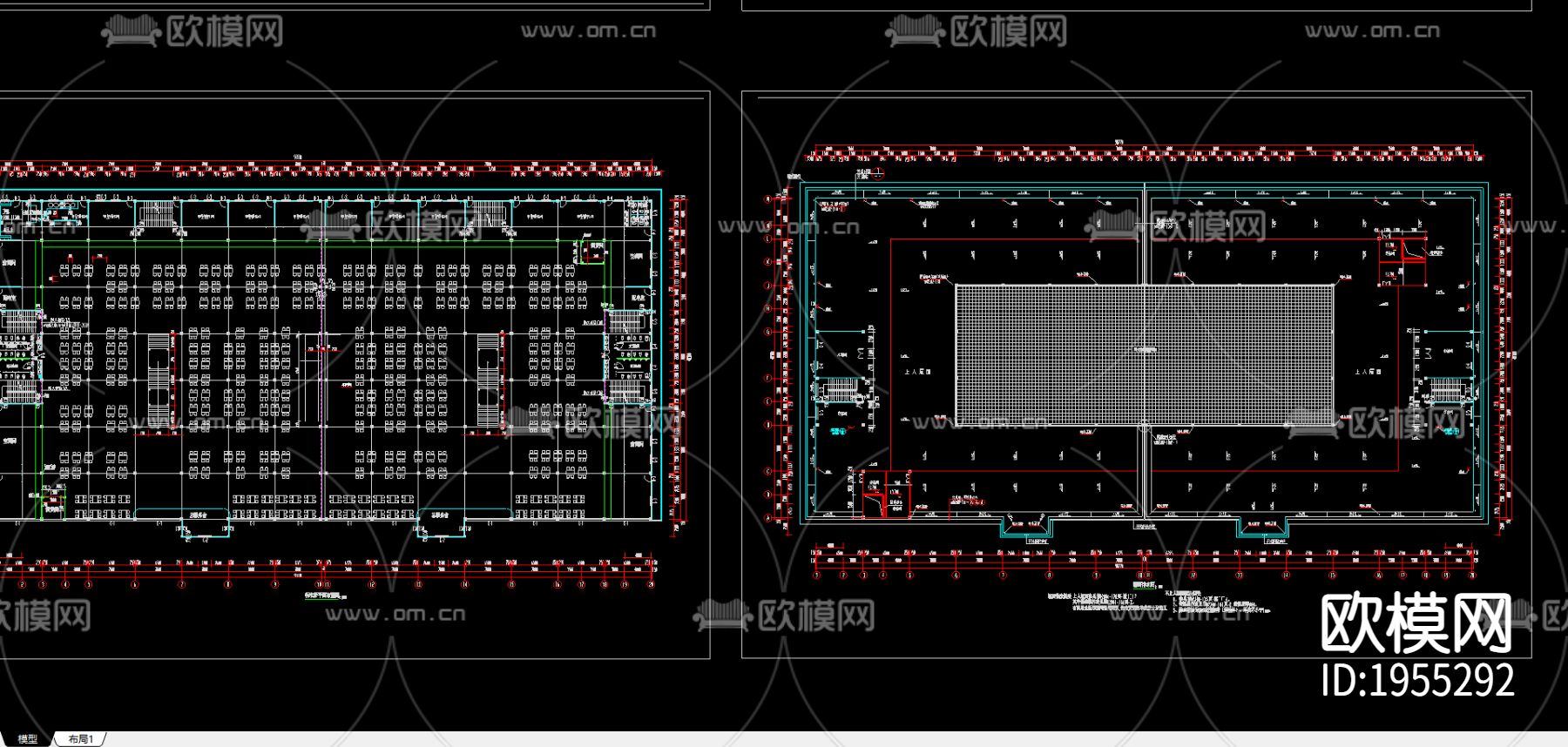 美食城建筑cad施工图下载（渲染图2）
