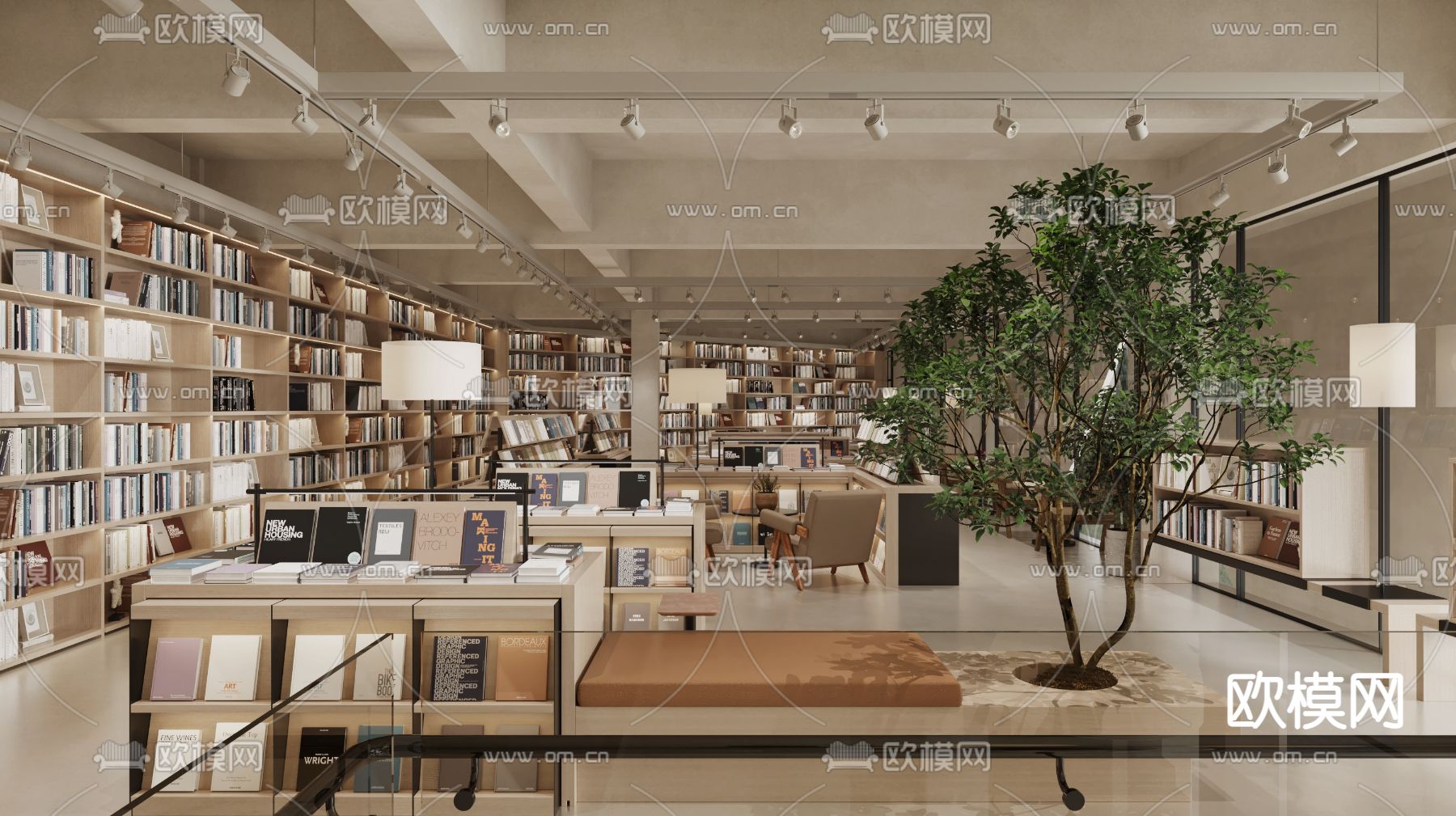 侘寂风图书馆3d模型下载（渲染图1）