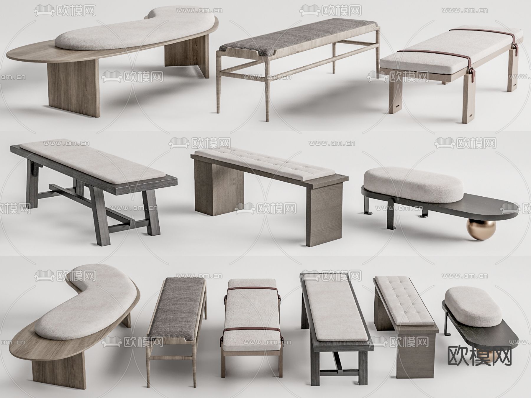 新中式长凳长椅su模型下载（渲染图1）