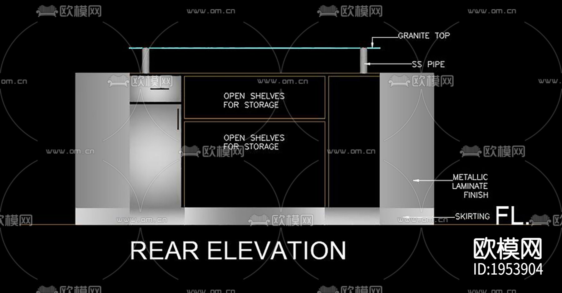 餐厅服务柜台CAD施工图下载（渲染图3）