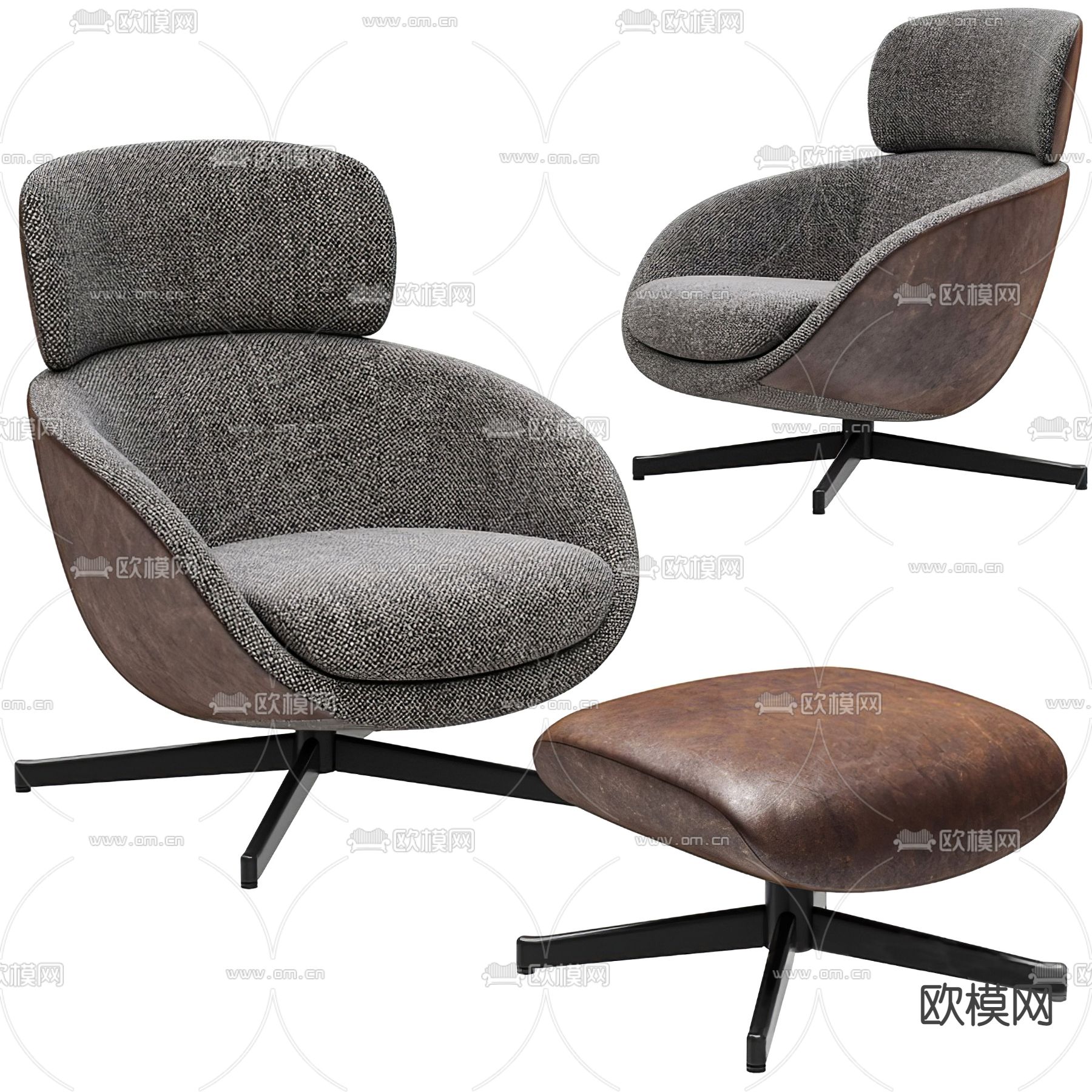 现代皮革休闲椅脚踏3d模型下载