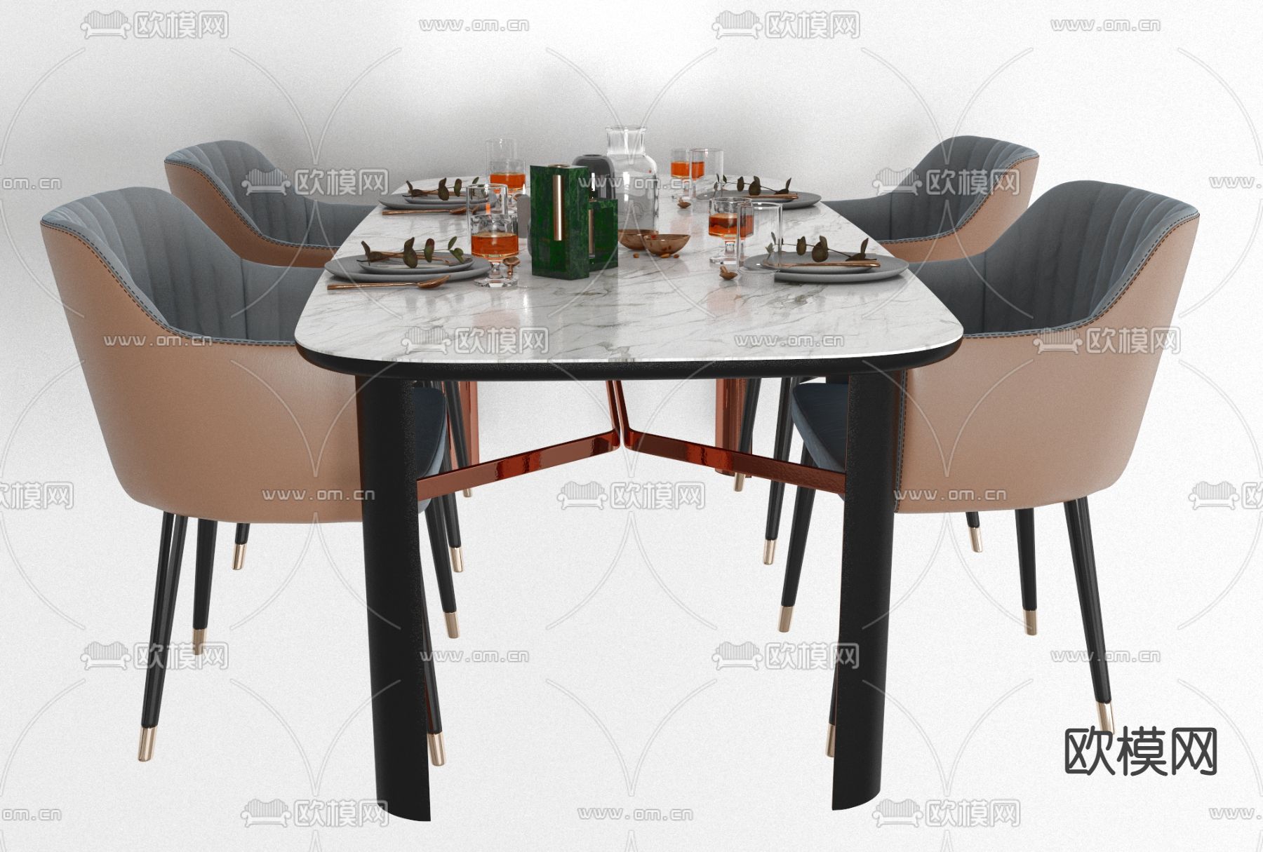 现代大理石餐桌椅免费3d模型下载