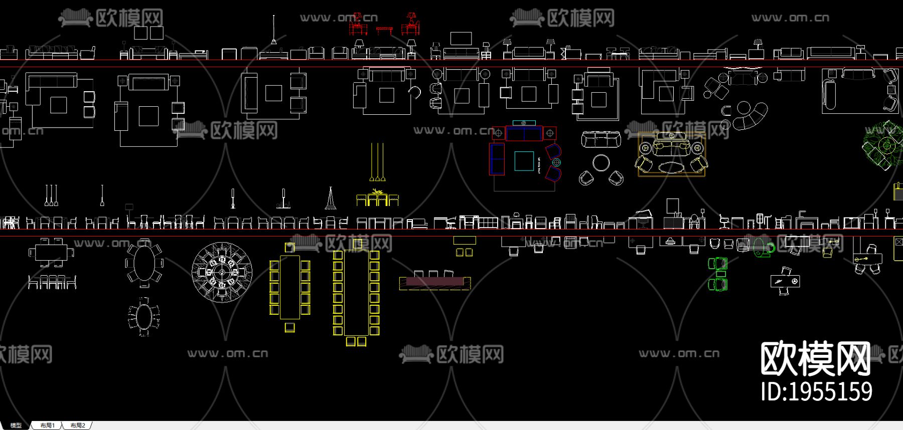 沙发书桌cad图库下载（渲染图2）