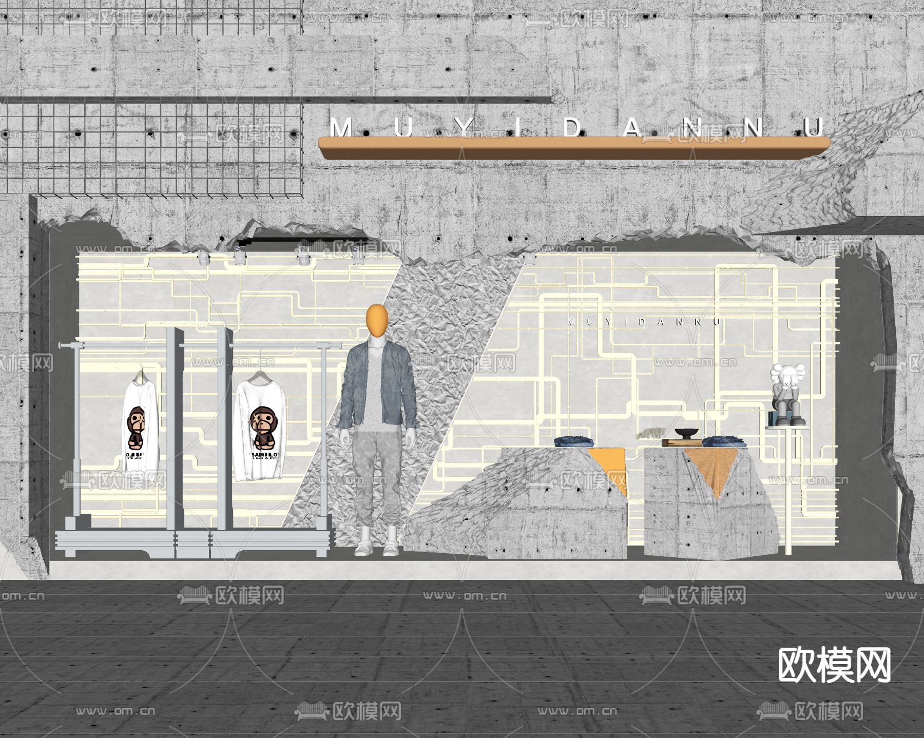 工业风服装店橱窗su模型下载（渲染图2）