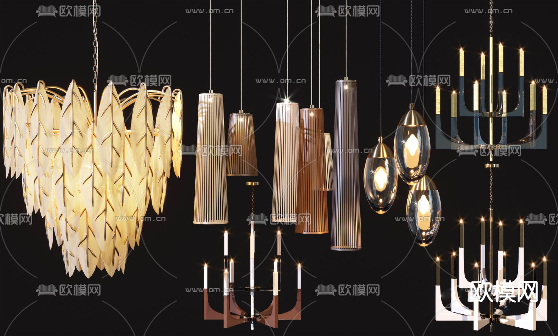 现代轻奢羽毛吊灯3d模型下载