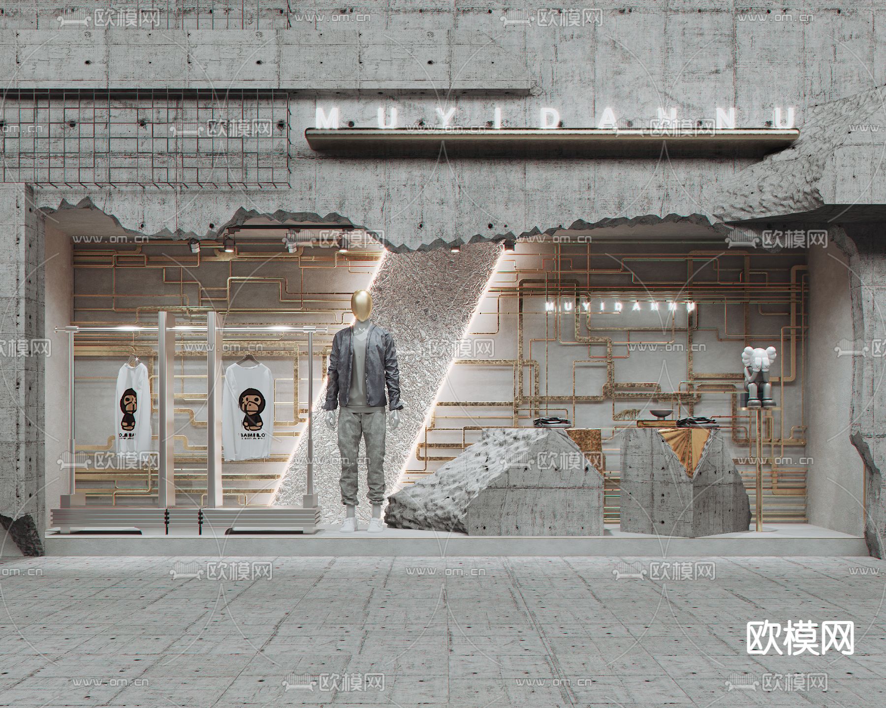 工业风服装店橱窗su模型下载（渲染图1）