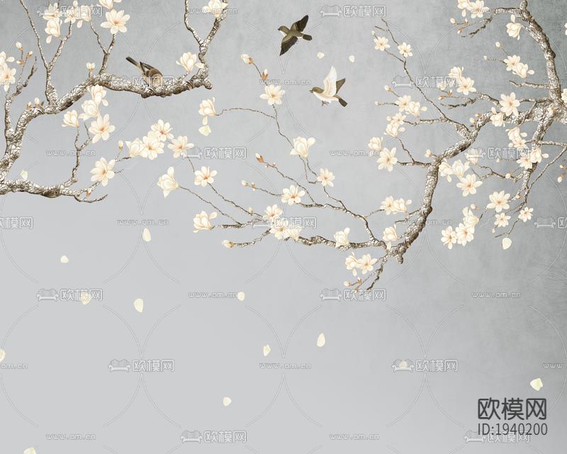 新中式梅花壁纸下载（渲染图2）