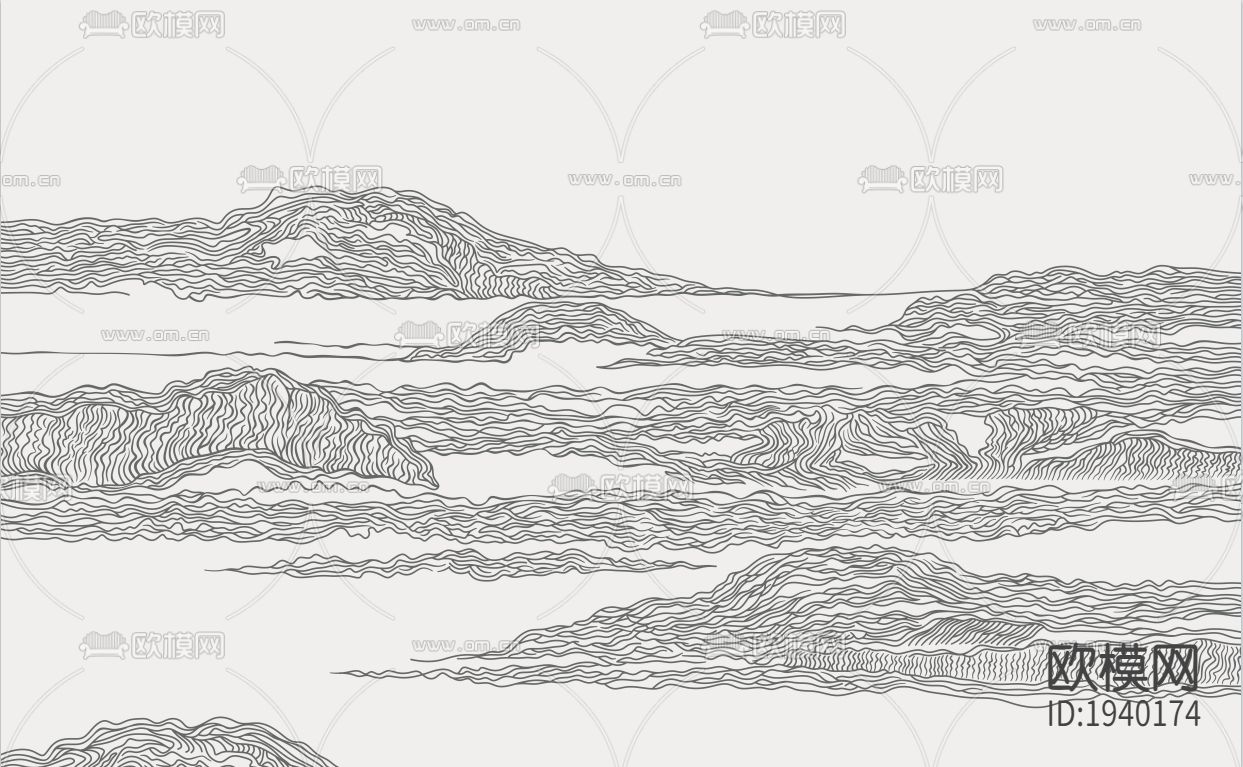 新中式山水线条壁纸下载（渲染图1）