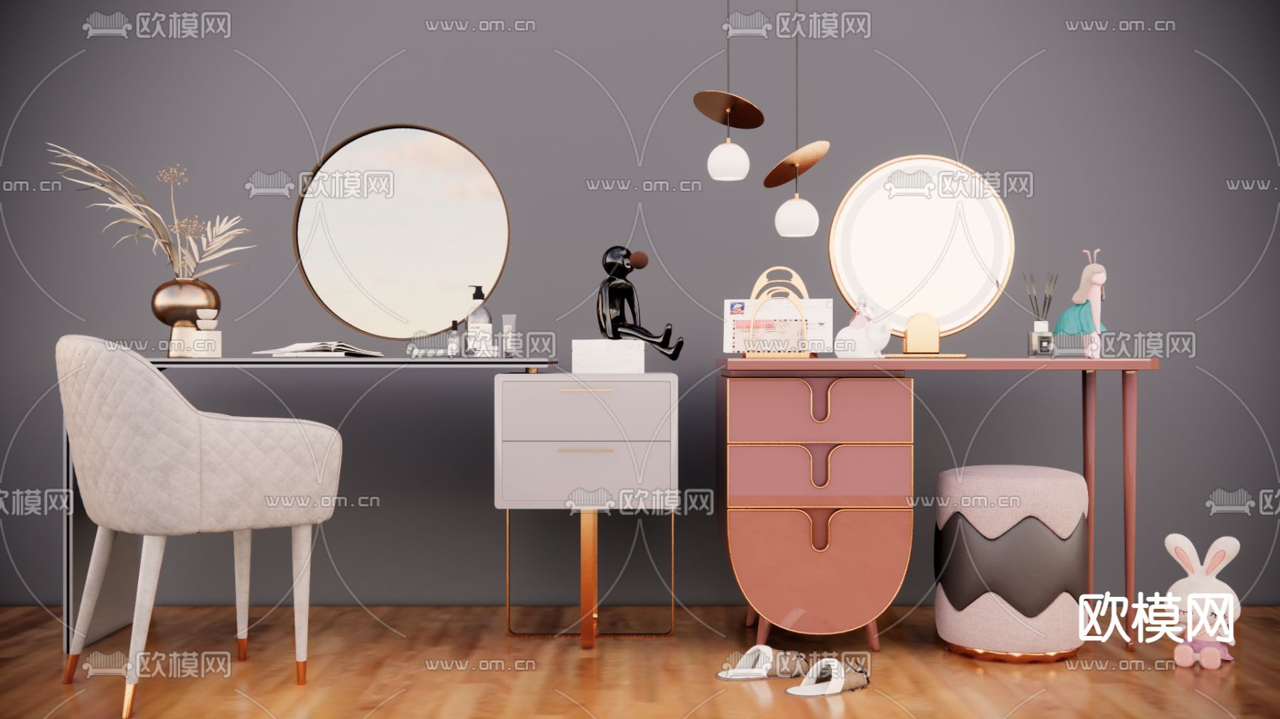 现代轻奢梳妆台su模型下载（渲染图1）