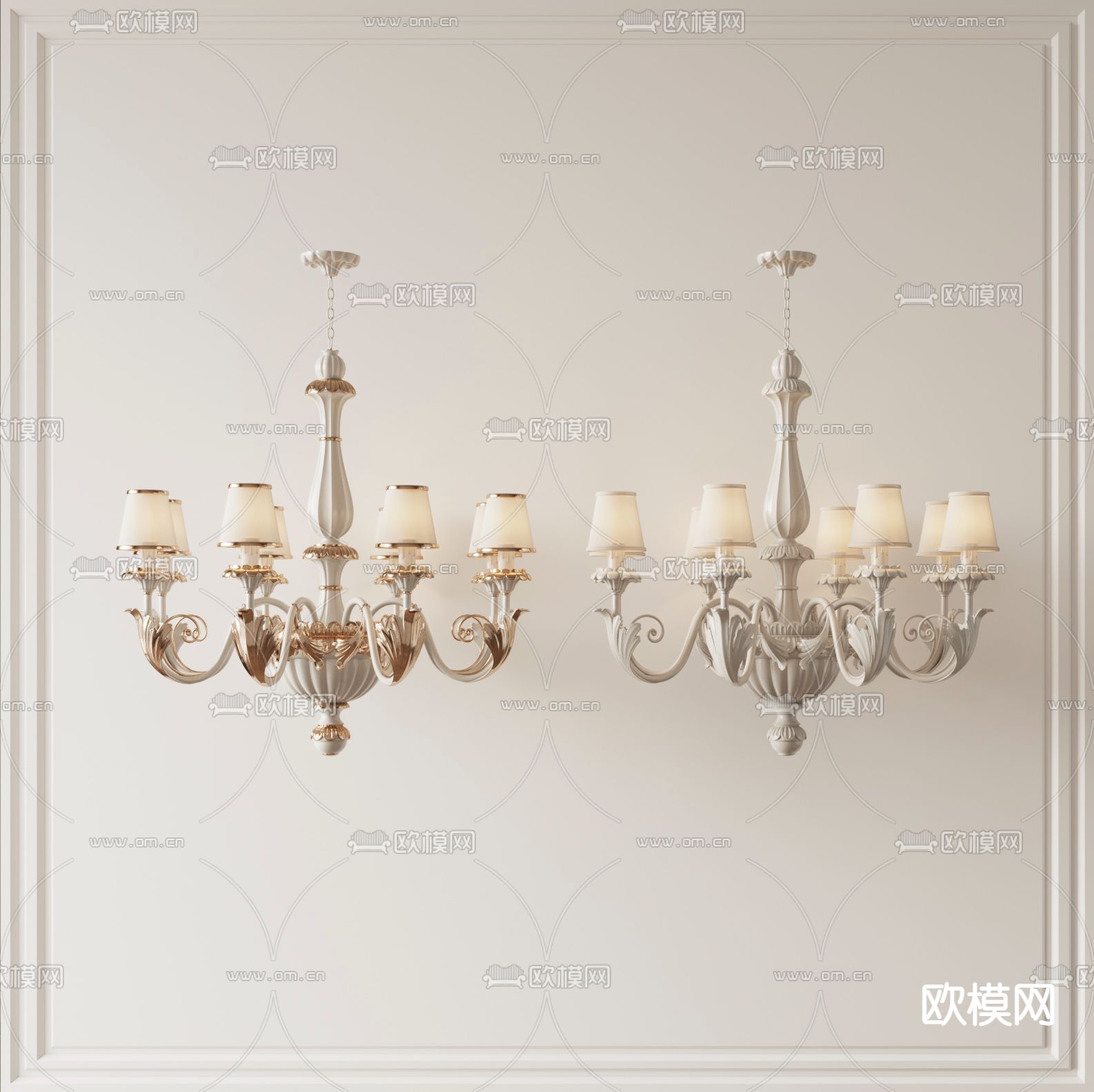 美式多头吊灯su模型下载（渲染图1）