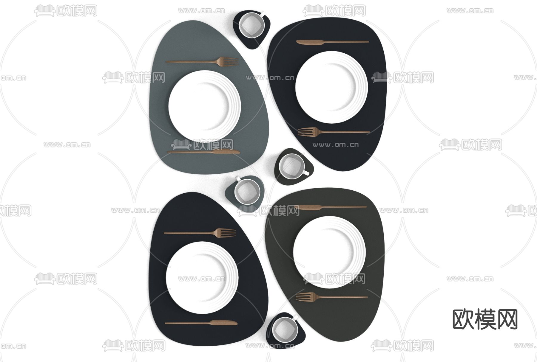 现代餐桌餐具免费3d模型下载