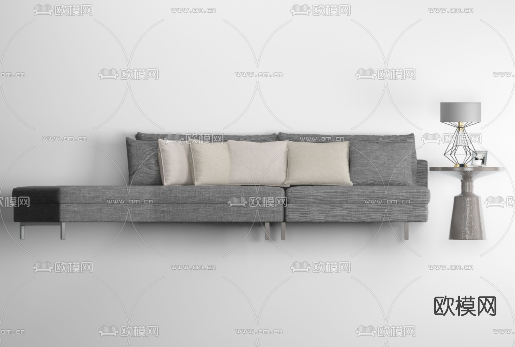 现代布艺多人沙发免费3d模型下载