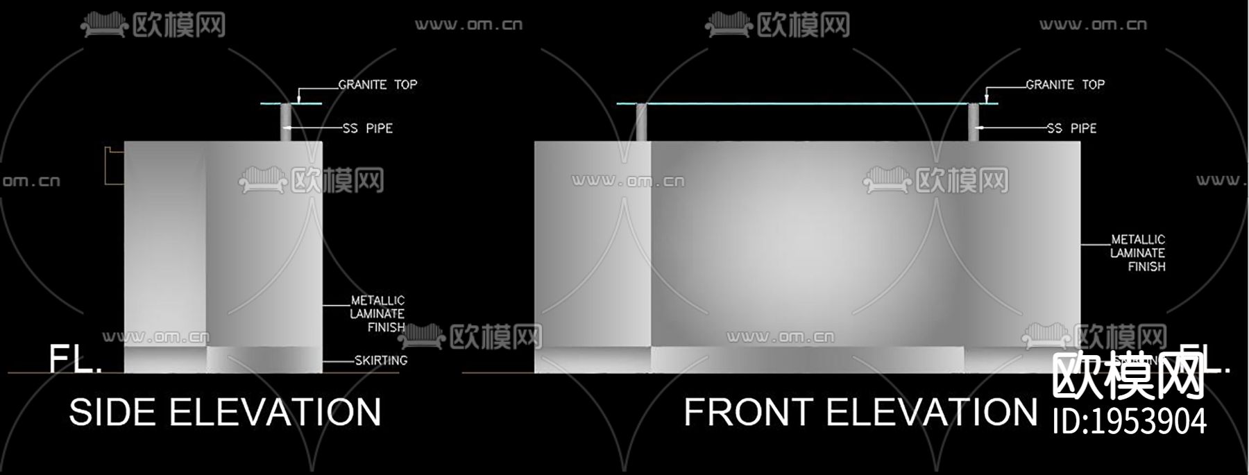 餐厅服务柜台CAD施工图下载（渲染图4）