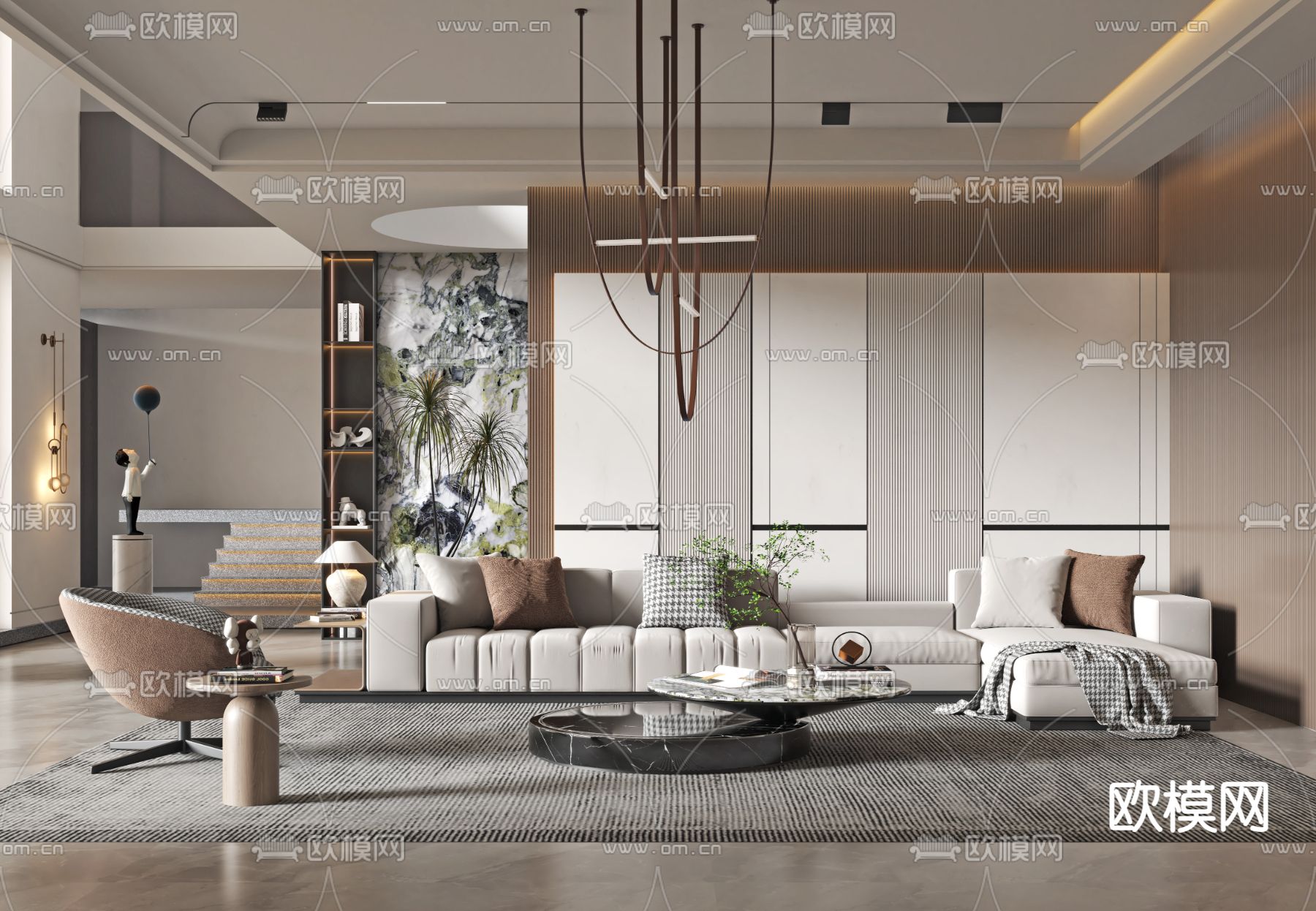 现代别墅大堂3d模型下载