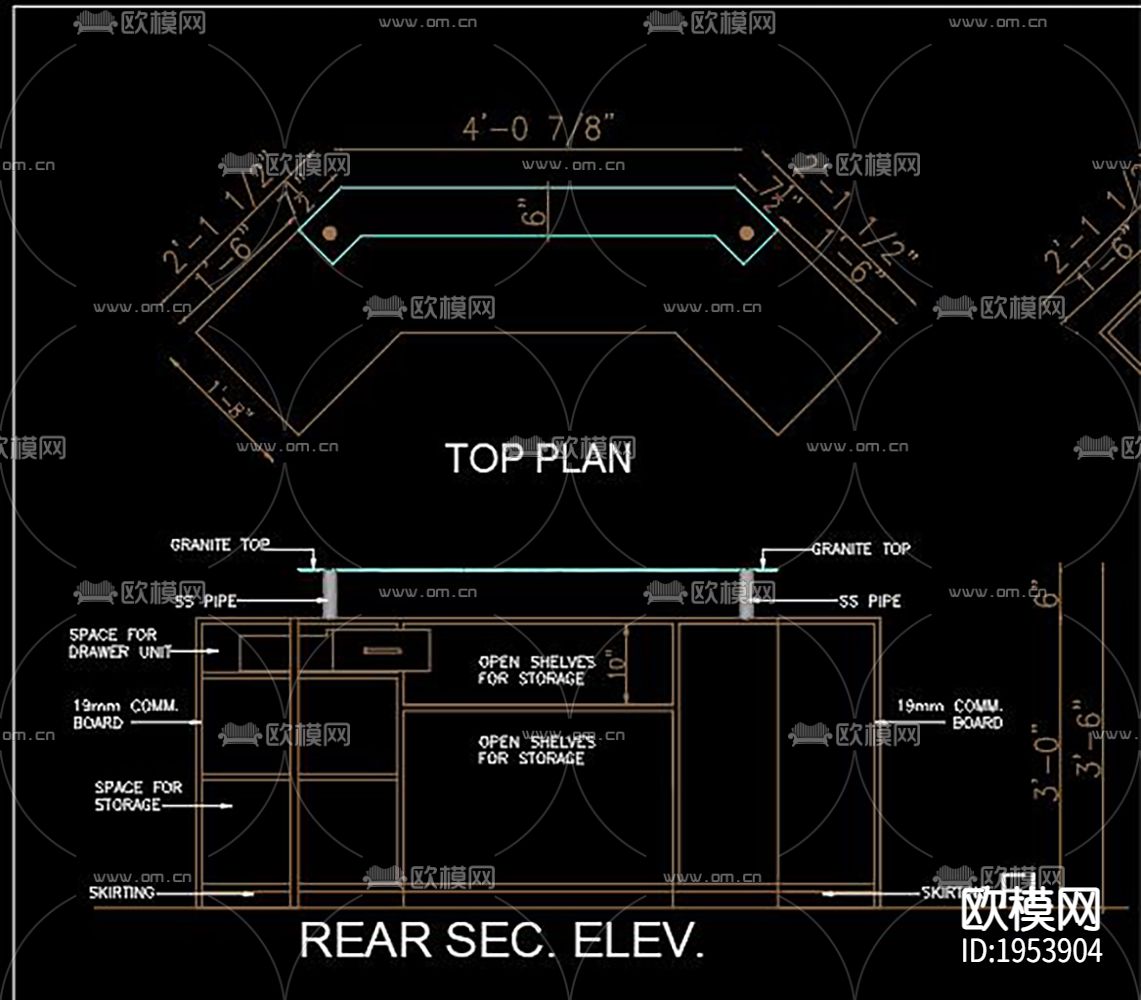 餐厅服务柜台CAD施工图下载（渲染图1）