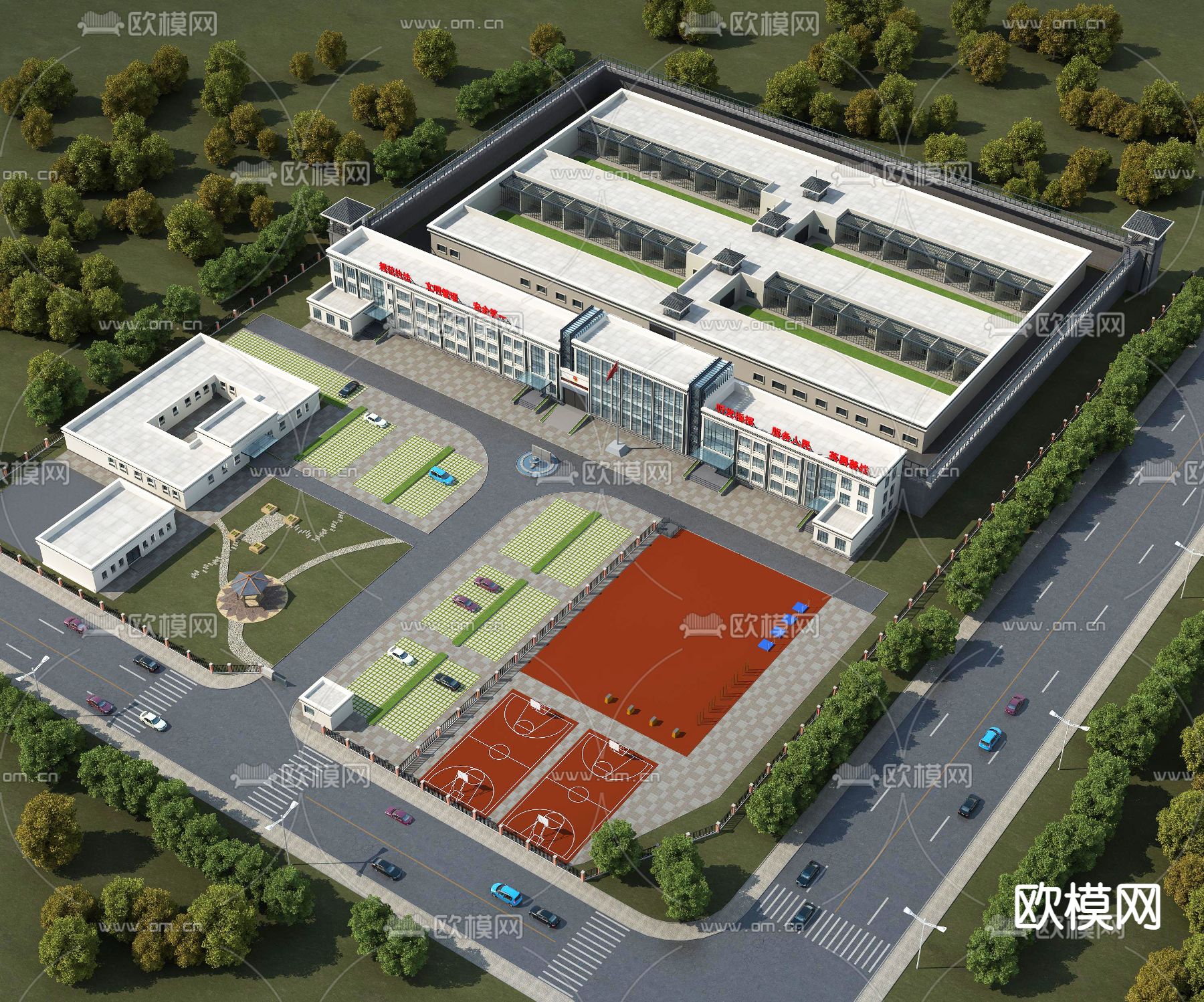 现代监狱公建看守所鸟瞰3d模型
