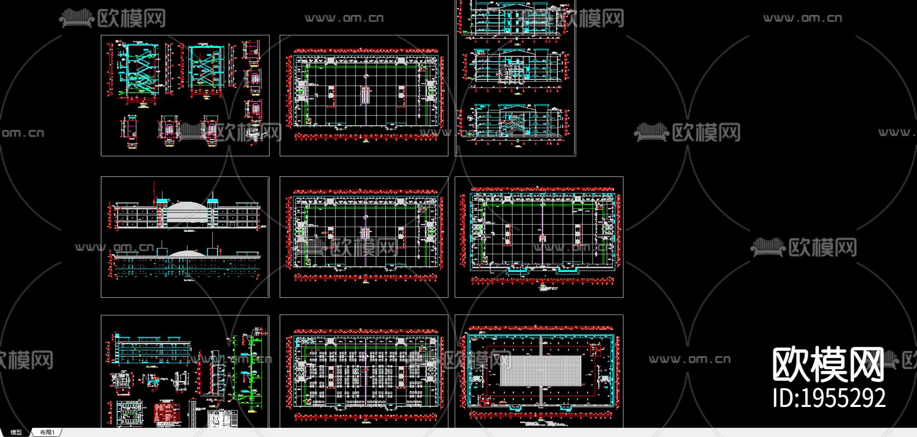 美食城建筑cad施工图下载（渲染图4）