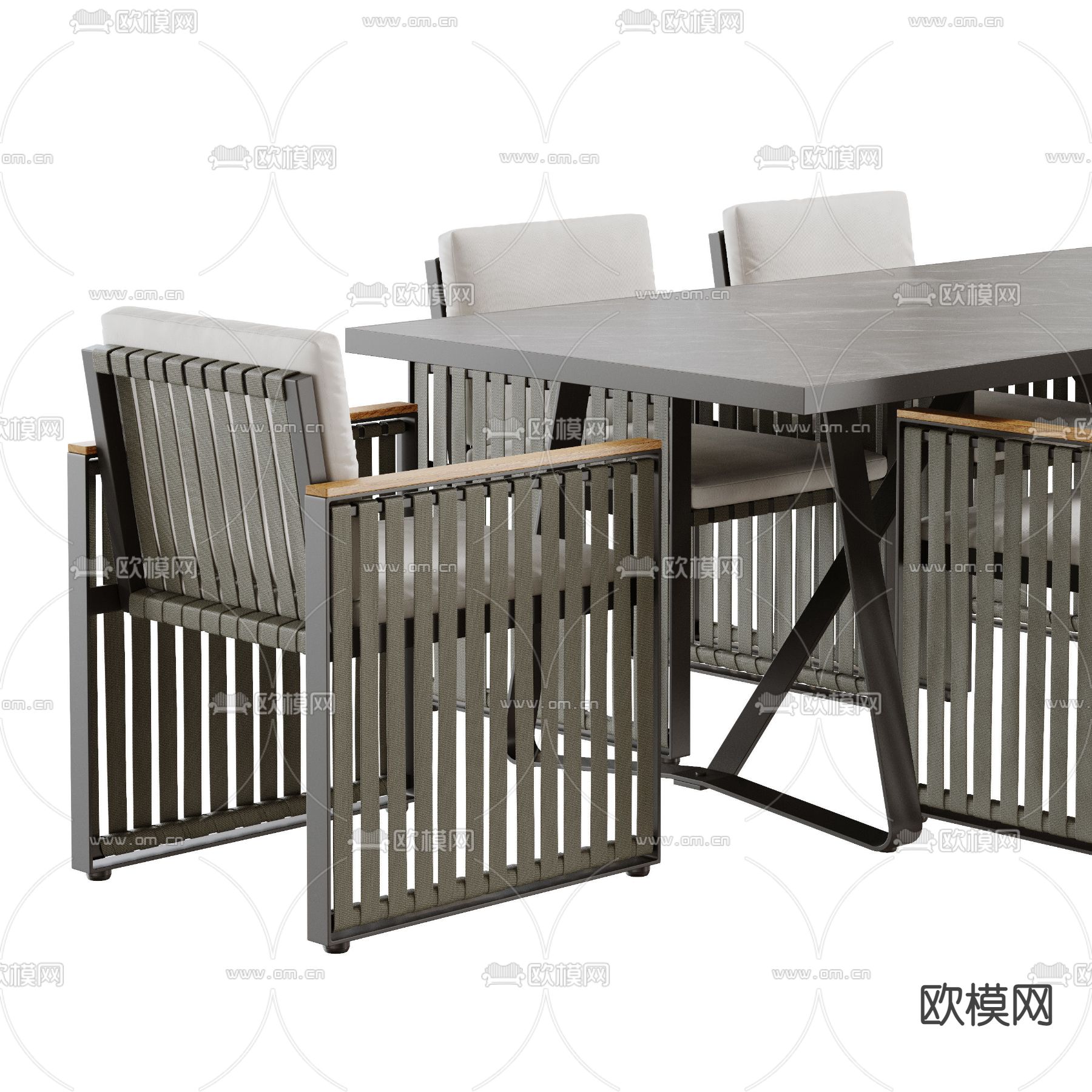 现代户外藤编桌椅3d模型