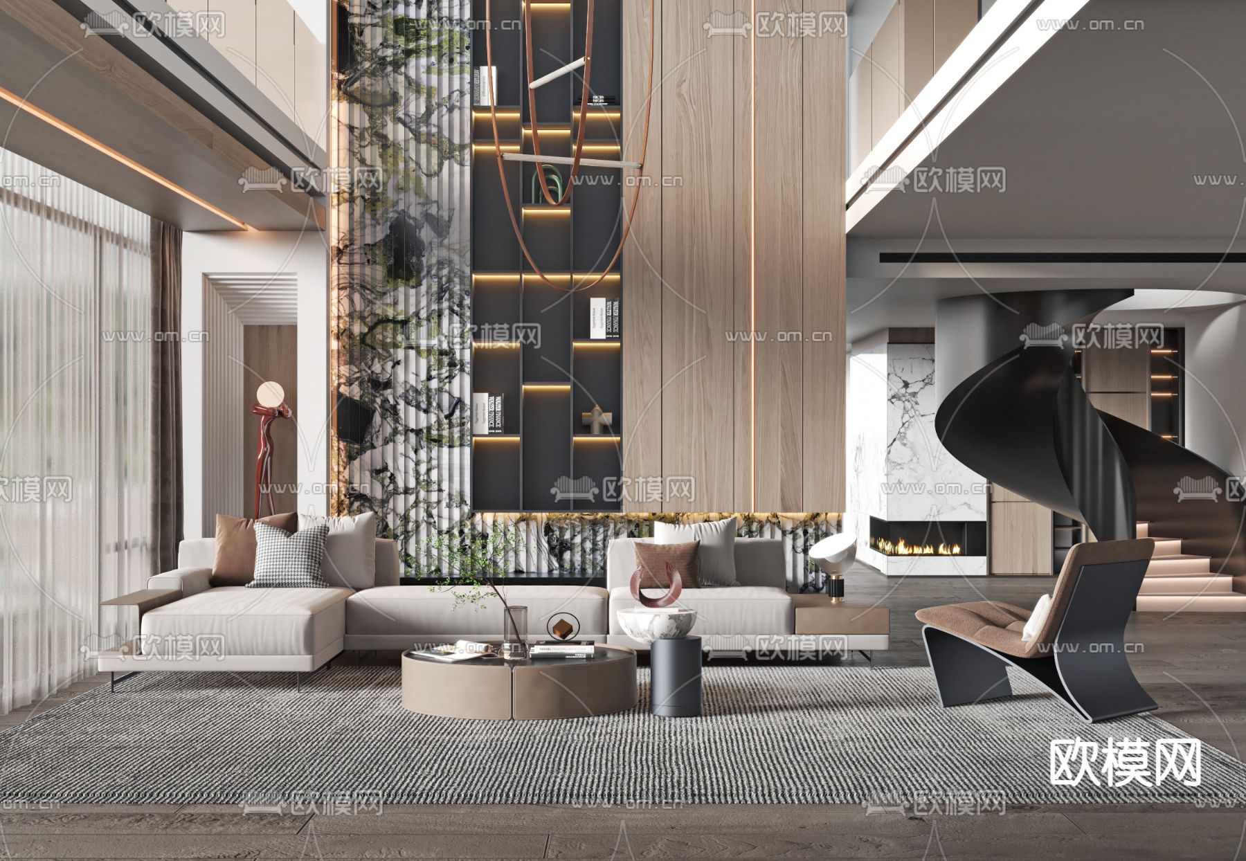 现代别墅大堂3d模型下载