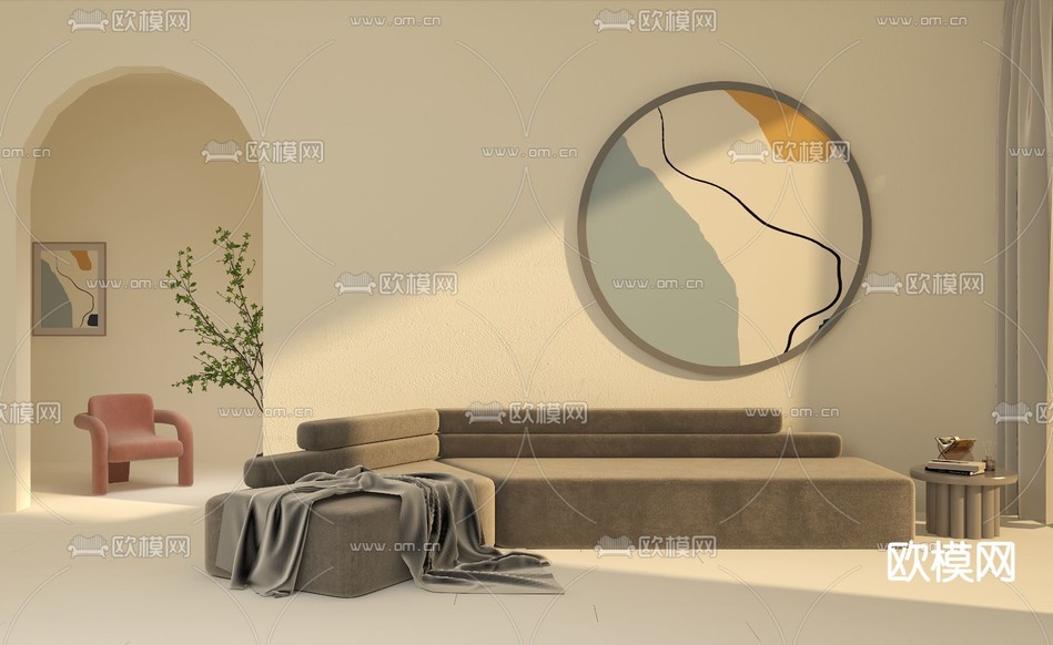 北欧布艺弧形沙发免费3d模型下载_ID11801752_3dmax免费模型-欧模网