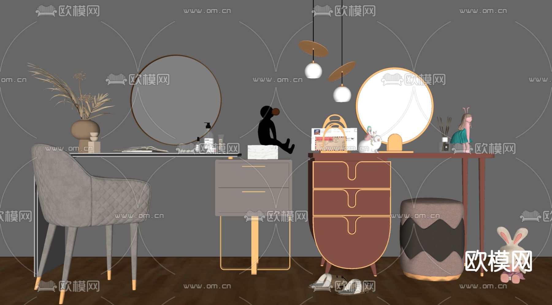 现代轻奢梳妆台su模型下载（渲染图2）