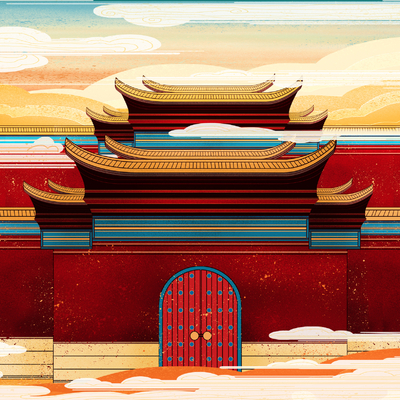  古风城市地标建筑海报 