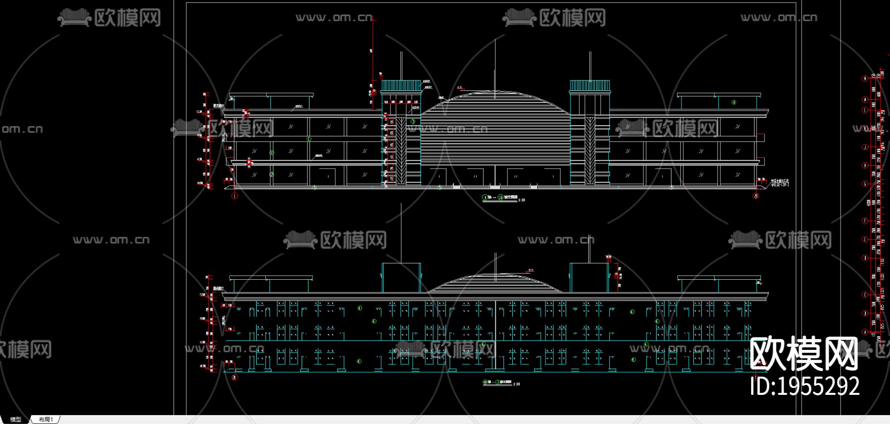 美食城建筑cad施工图下载（渲染图1）
