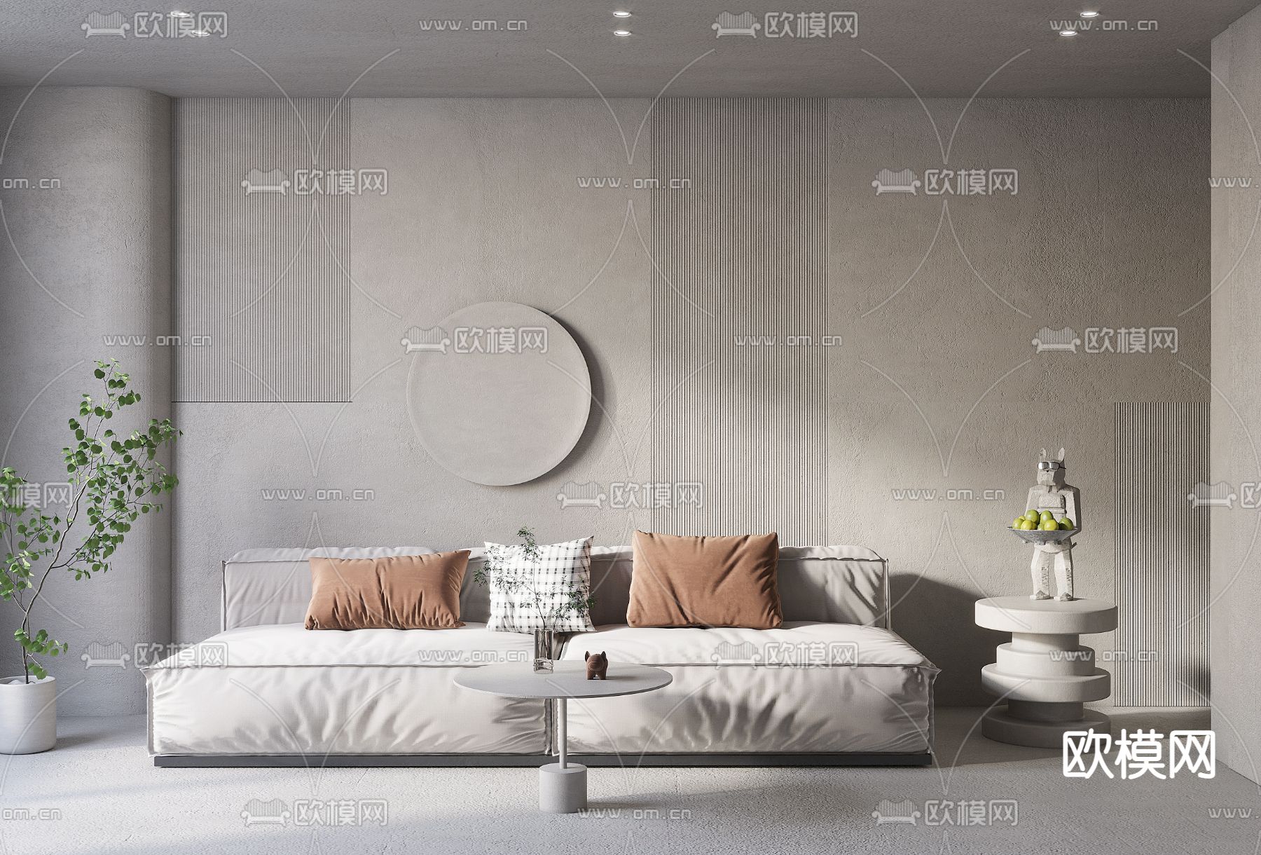 侘寂布艺双人沙发3d模型下载