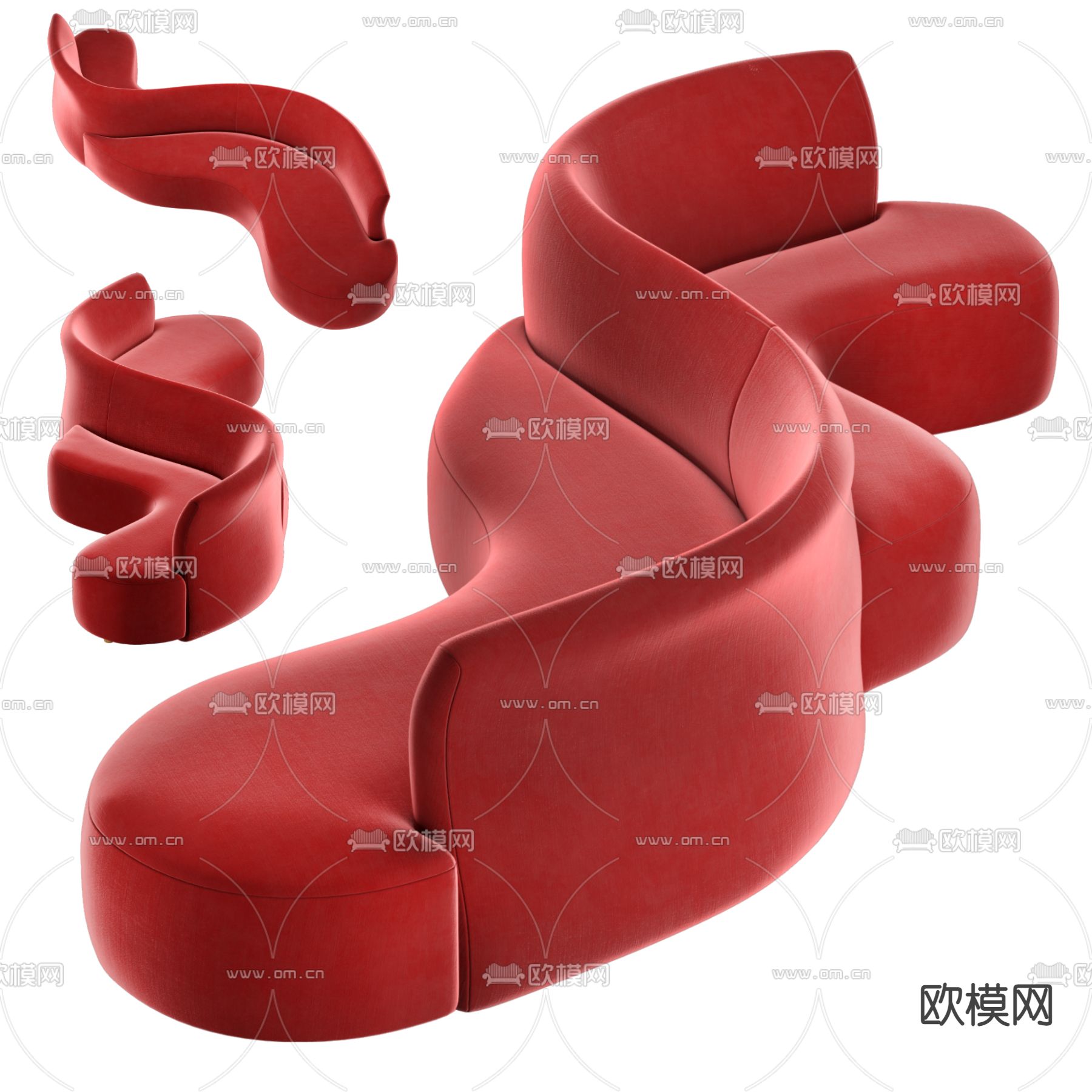 现代绒布红色异形办公沙发3d模型下载