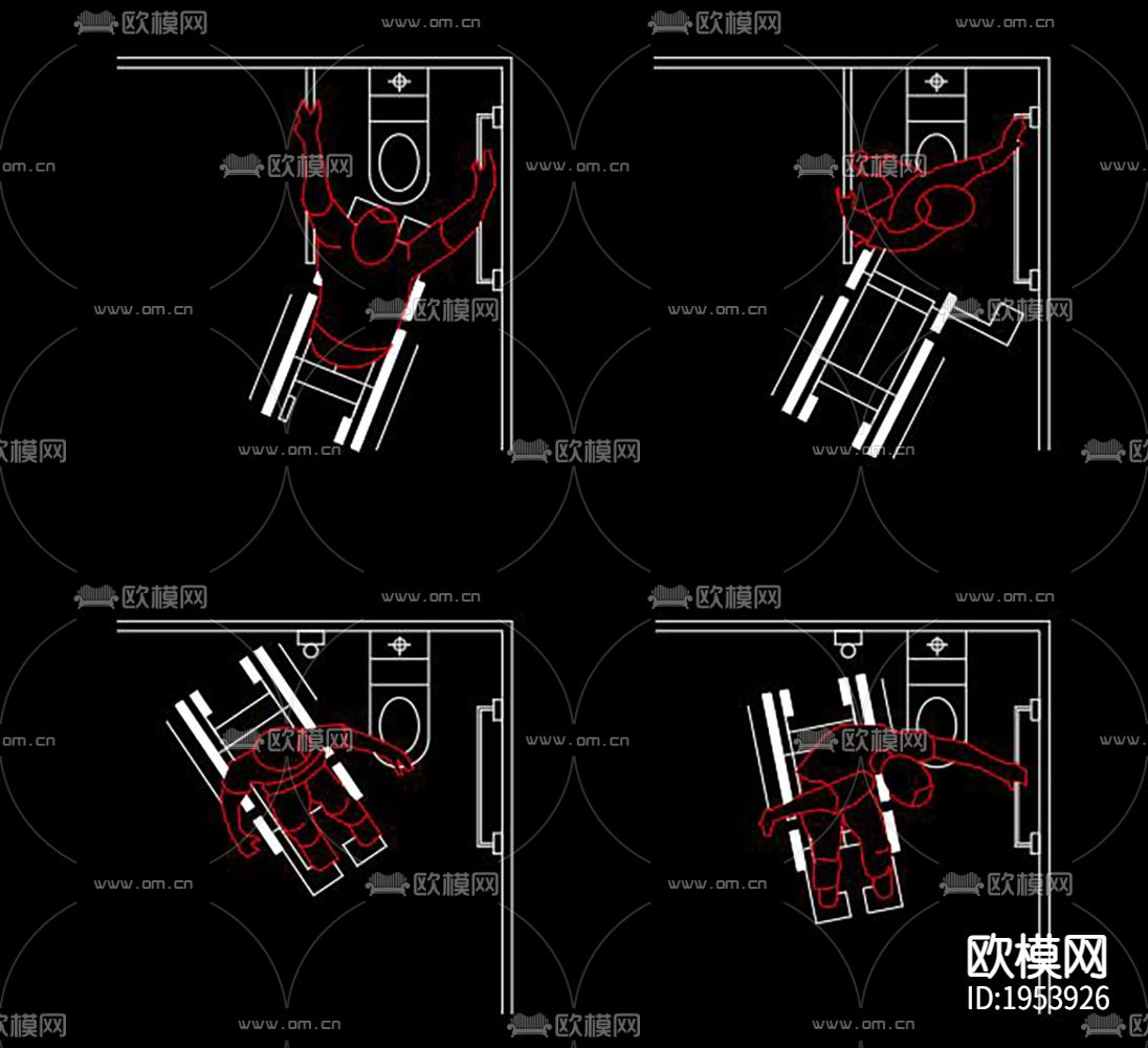 残疾人轮椅CAD施工图下载（渲染图4）